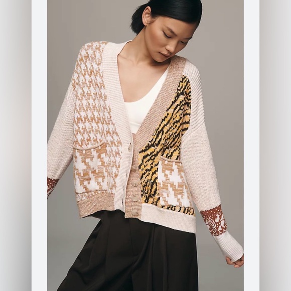 Pilcro by Anthropologie Mash-Up Tiger Cardigan Sweater Size XLarge - Picture 4 of 14